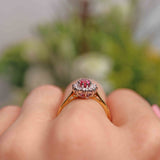 Ellibelle Jewellery Vintage 1997 Pink Tourmaline & Diamond 18ct Gold Cluster Ring