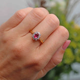 Ellibelle Jewellery Vintage 1997 Pink Tourmaline & Diamond 18ct Gold Cluster Ring