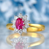 Ellibelle Jewellery Vintage 1997 Pink Tourmaline & Diamond 18ct Gold Cluster Ring