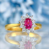 Ellibelle Jewellery Vintage 1997 Pink Tourmaline & Diamond 18ct Gold Cluster Ring