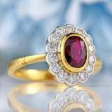 Ellibelle Jewellery Vintage 1997 Ruby & Diamond 14ct Gold Cluster Ring (1.05cts)