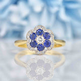 Ellibelle Jewellery Vintage 1997 Sapphire & Diamond Daisy Cluster Ring