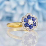 Ellibelle Jewellery Vintage 1997 Sapphire & Diamond Daisy Cluster Ring