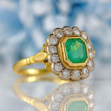 Ellibelle Jewellery Vintage 1998 Emerald & Diamond 18ct Gold Cluster Engagement Ring