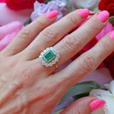 Ellibelle Jewellery Vintage 1998 Emerald & Diamond 18ct Gold Cluster Engagement Ring (4.10cts)
