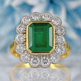 Ellibelle Jewellery Vintage 1998 Emerald & Diamond 18ct Gold Cluster Engagement Ring (4.10cts)
