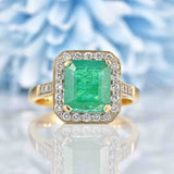 Ellibelle Jewellery Vintage 1998 Emerald & Diamond 18ct Gold Large Panel Ring