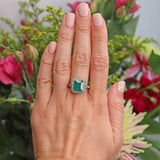 Ellibelle Jewellery Vintage 1998 Emerald & Diamond 18ct Gold Large Panel Ring