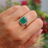 Ellibelle Jewellery Vintage 1998 Emerald & Diamond 18ct Gold Large Panel Ring