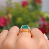 Ellibelle Jewellery Vintage 1998 Emerald & Diamond 18ct Gold Large Panel Ring