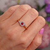 Ellibelle Jewellery Vintage 1998 Ruby & Diamond 18ct Gold Crossover Cluster Ring