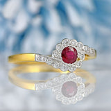 Ellibelle Jewellery Vintage 1998 Ruby & Diamond 18ct Gold Crossover Cluster Ring