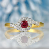 Ellibelle Jewellery Vintage 1998 Ruby & Diamond 18ct Gold Crossover Cluster Ring