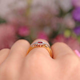 Ellibelle Jewellery Vintage 1998 Ruby & Diamond 18ct Gold Crossover Cluster Ring