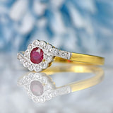 Ellibelle Jewellery Vintage 1998 Ruby & Diamond 18ct Gold Crossover Cluster Ring