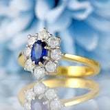 Ellibelle Jewellery Vintage 1998 Sapphire & Diamond 18ct Gold Cluster Engagement Ring