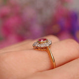 Ellibelle Jewellery Vintage 1999 Pink Sapphire & Diamond 18ct Gold Marquise-Cluster Ring
