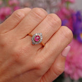 Ellibelle Jewellery Vintage 1999 Pink Sapphire & Diamond 18ct Gold Marquise-Cluster Ring