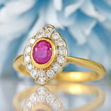 Ellibelle Jewellery Vintage 1999 Pink Sapphire & Diamond 18ct Gold Marquise-Cluster Ring