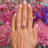 Ellibelle Jewellery Vintage 1999 Pink Sapphire & Diamond 18ct Gold Marquise-Cluster Ring