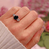 Ellibelle Jewellery Vintage 2.25ct Sapphire & Diamond Gold Platinum Three-Stone Engagement Ring