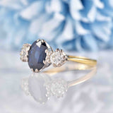 Ellibelle Jewellery Vintage 2.25ct Sapphire & Diamond Gold Platinum Three-Stone Engagement Ring