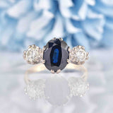 Ellibelle Jewellery Vintage 2.25ct Sapphire & Diamond Gold Platinum Three-Stone Engagement Ring