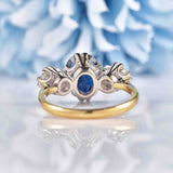 Ellibelle Jewellery Vintage 2.25ct Sapphire & Diamond Gold Platinum Three-Stone Engagement Ring
