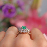 Ellibelle Jewellery Vintage 2000 Emerald & Diamond 18ct White Gold Cluster Ring