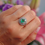 Ellibelle Jewellery Vintage 2000 Emerald & Diamond 18ct White Gold Cluster Ring