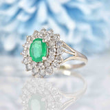 Ellibelle Jewellery Vintage 2000 Emerald & Diamond 18ct White Gold Cluster Ring