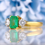 Ellibelle Jewellery Vintage 2004 Emerald & Diamond 18ct Gold Three-Stone Engagement Ring