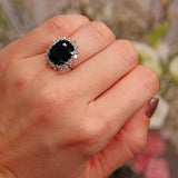 Ellibelle Jewellery Vintage 5.50-Carat Sapphire & Diamond White Gold Cluster Engagement Ring