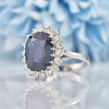Ellibelle Jewellery Vintage 5.50-Carat Sapphire & Diamond White Gold Cluster Engagement Ring