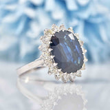 Ellibelle Jewellery Vintage 5.50-Carat Sapphire & Diamond White Gold Cluster Engagement Ring