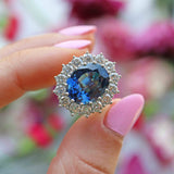 Ellibelle Jewellery Vintage 7.03 Carat Sapphire & Diamond 18ct Gold Cluster Ring