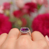 Ellibelle Jewellery Vintage Amethyst & Diamond 18ct White Gold Cluster Ring