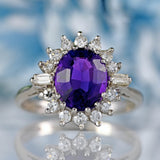Ellibelle Jewellery Vintage Amethyst & Diamond White Gold Cluster Ring By Cropp and Farr