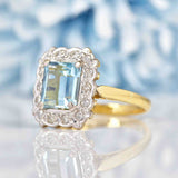 Ellibelle Jewellery Vintage Aquamarine & Diamond 18ct Gold Panel Ring