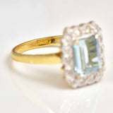 Ellibelle Jewellery Vintage Aquamarine & Diamond 18ct Gold Panel Ring