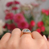 Ellibelle Jewellery Vintage Aquamarine & Diamond 18ct Gold Panel Ring