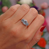 Ellibelle Jewellery Vintage Aquamarine & Diamond 18ct Gold Triple-Cluster Ring by Cropp and Farr