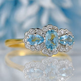 Ellibelle Jewellery Vintage Aquamarine & Diamond 18ct Gold Triple-Cluster Ring by Cropp and Farr