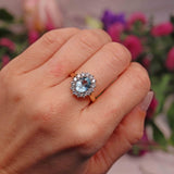 Ellibelle Jewellery Vintage Aquamarine & Diamond Oval Cluster Ring