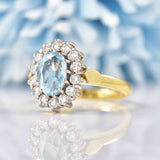 Ellibelle Jewellery Vintage Aquamarine & Diamond Oval Cluster Ring