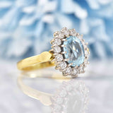 Ellibelle Jewellery Vintage Aquamarine & Diamond Oval Cluster Ring