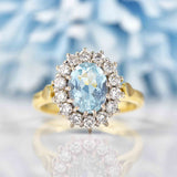 Ellibelle Jewellery Vintage Aquamarine & Diamond Oval Cluster Ring