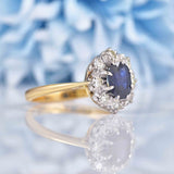 Ellibelle Jewellery Vintage Blue Sapphire & Diamond 18ct Gold Platinum Cluster Ring