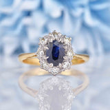 Ellibelle Jewellery Vintage Blue Sapphire & Diamond 18ct Gold Platinum Cluster Ring