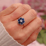 Ellibelle Jewellery Vintage Blue Sapphire & Diamond White Gold Cluster Ring